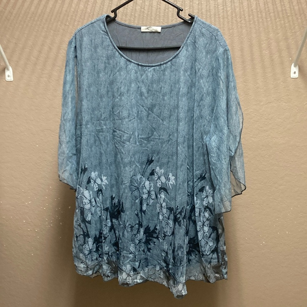SeSe Code Womens Ruffle 3/4 Sleeve Mesh Blouses Loose Flowy Tops Stretchy Shirt